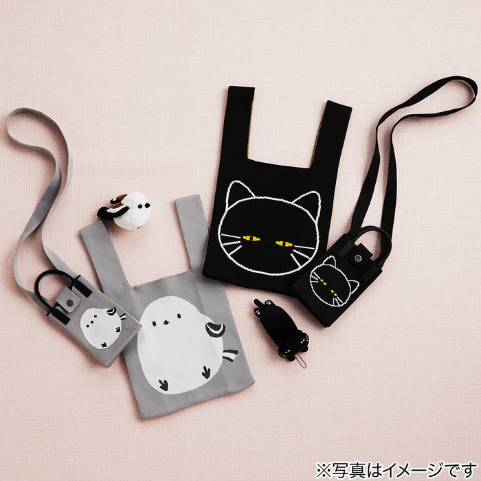 Knitted Tote Bag Cat Design 26 x 46 cm (Black)