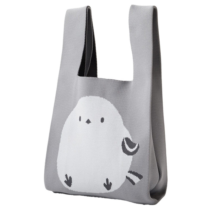 Knitted Tote Bag Long-tailed Tit Design 26 x 46 cm (Grey)