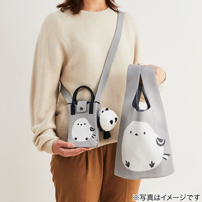 Knitted Tote Bag Long-tailed Tit Design 26 x 46 cm (Grey)