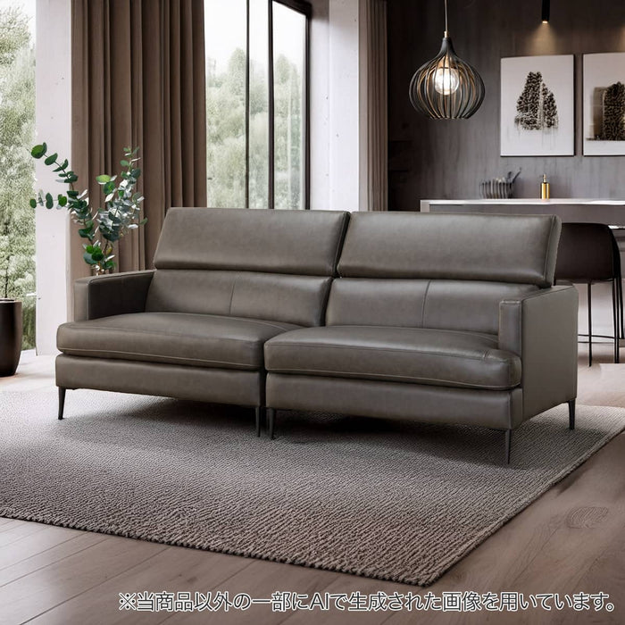 Satherla Wide 3-Seater Sofa with Adjustable Headrest, Leather-C2 (Dark Grey)