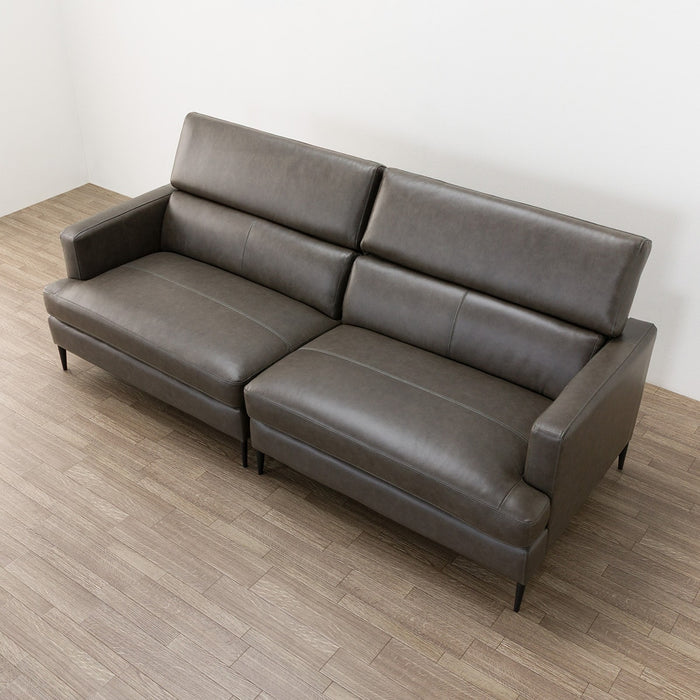 Satherla Wide 3-Seater Sofa with Adjustable Headrest, Leather-C2 (Dark Grey)