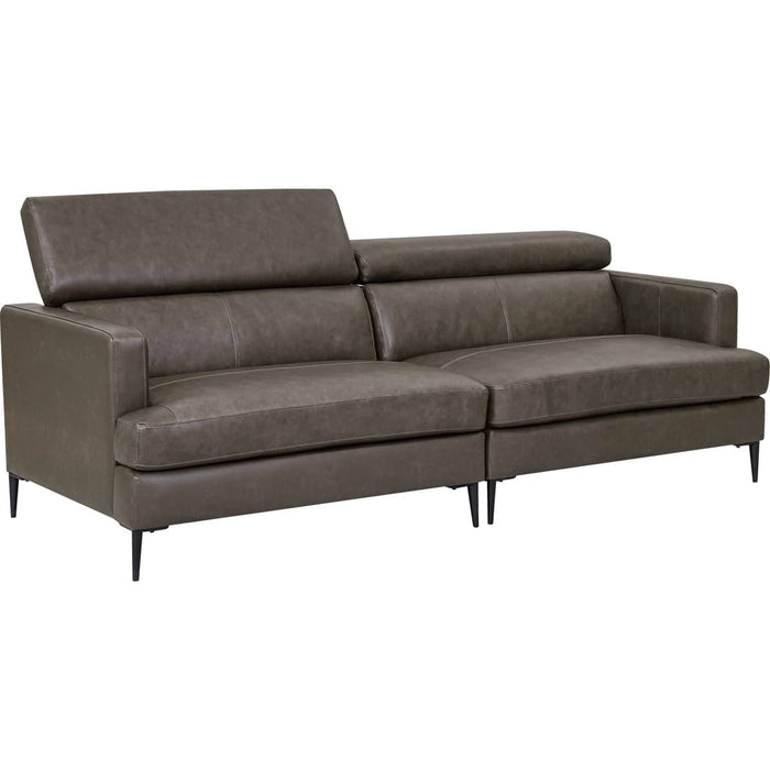 Satherla Wide 3-Seater Sofa with Adjustable Headrest, Leather-C2 (Dark Grey)