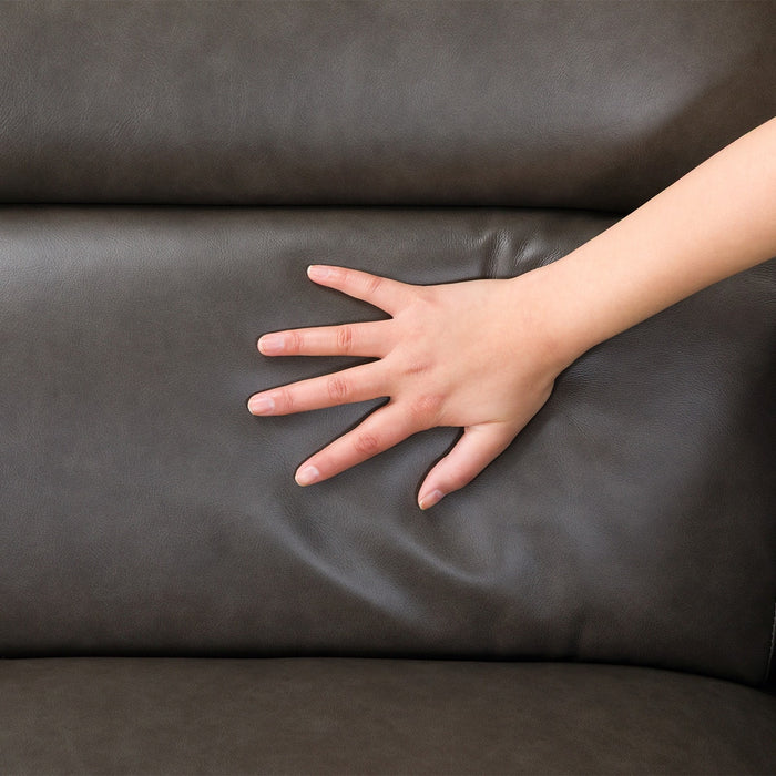 Satherla Wide 3-Seater Sofa with Adjustable Headrest, Leather-C2 (Dark Grey)