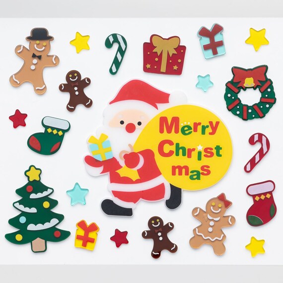 CHRISTMAS TPR WINDOW STICKER PRESENT SANTA n2TB