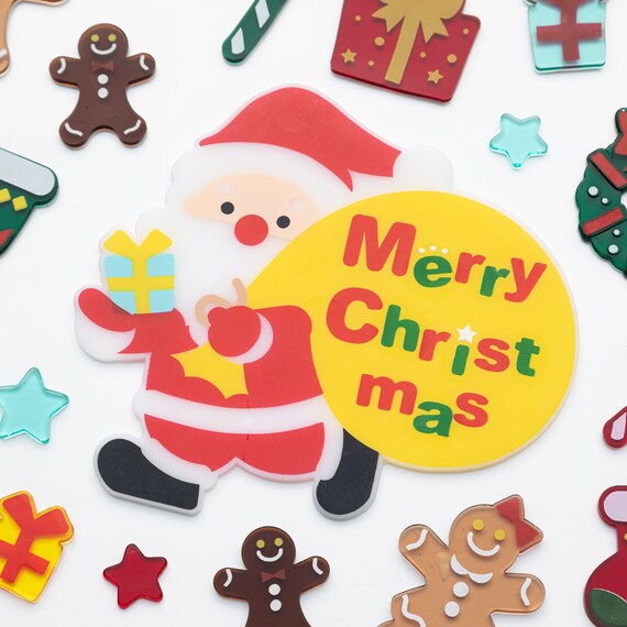 CHRISTMAS TPR WINDOW STICKER PRESENT SANTA n2TB