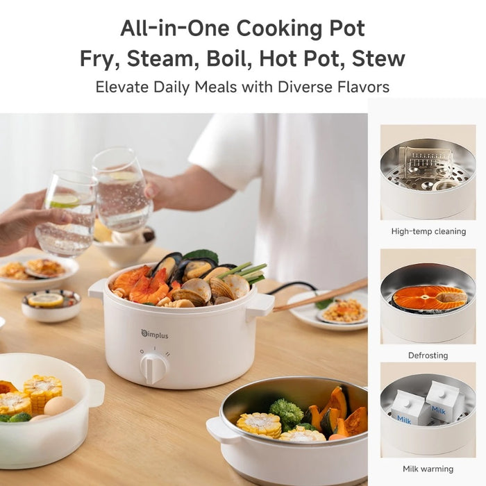 ELECTRIC COOKING POT DOUBLE HANDLE 013 1.8L WITH S/STEEL STEAMER