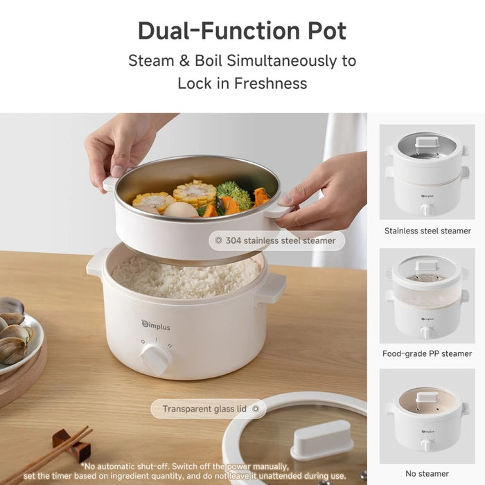 ELECTRIC COOKING POT DOUBLE HANDLE 013 1.8L WITH S/STEEL STEAMER