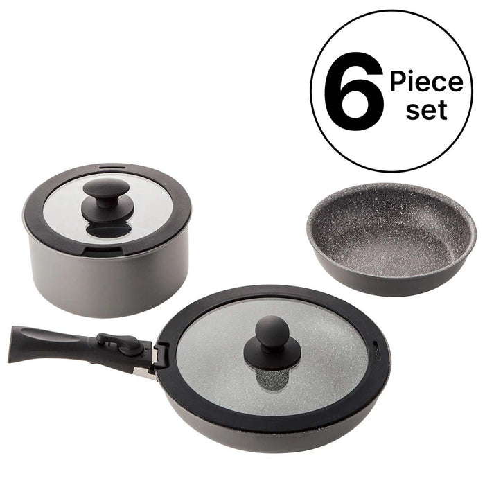 POT & FRY PAN WITH DETACHABLE HANDLE 6P SET
